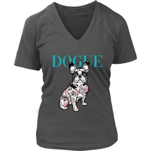 French Bulldog Shirt Frenchie T-Shirt Dog Lover Vogue District Womens V-Neck