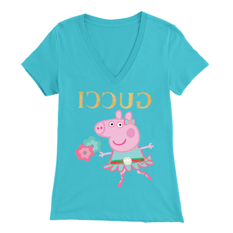 Peppa Funny Shirt Bella Womens V-Neck