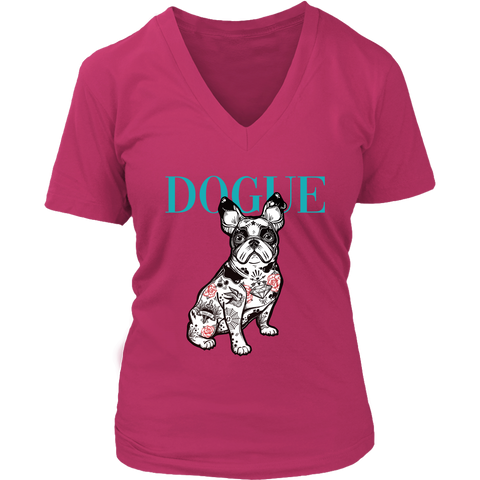 French Bulldog Shirt Frenchie T-Shirt Dog Lover Vogue District Womens V-Neck