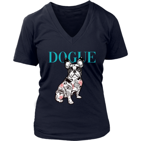 French Bulldog Shirt Frenchie T-Shirt Dog Lover Vogue District Womens V-Neck