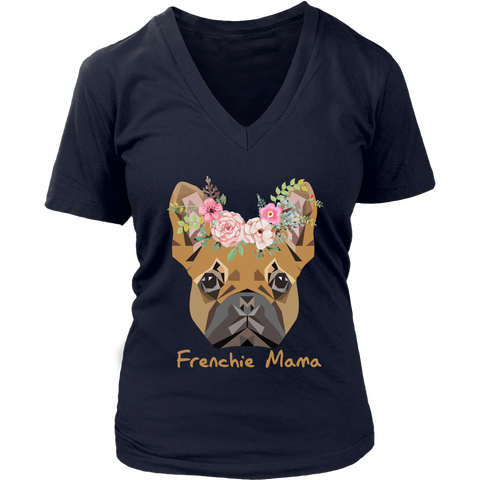 Frenchie Mama French Bulldog Mum Dog Lover District Womens V-Neck