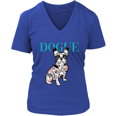 French Bulldog Shirt Frenchie T-Shirt Dog Lover Vogue District Womens V-Neck