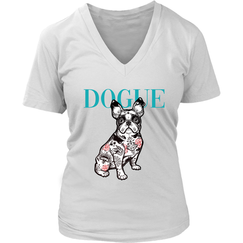 French Bulldog Shirt Frenchie T-Shirt Dog Lover Vogue District Womens V-Neck