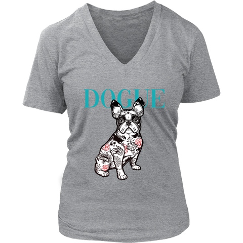 French Bulldog Shirt Frenchie T-Shirt Dog Lover Vogue District Womens V-Neck