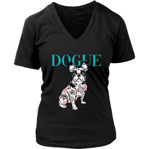 French Bulldog Shirt Frenchie T-Shirt Dog Lover Vogue District Womens V-Neck