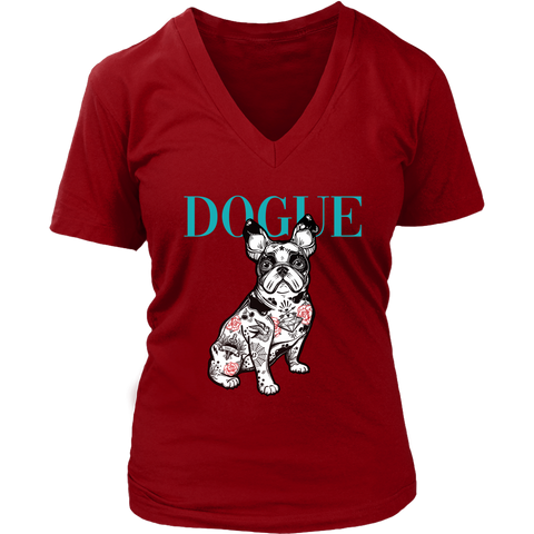 French Bulldog Shirt Frenchie T-Shirt Dog Lover Vogue District Womens V-Neck