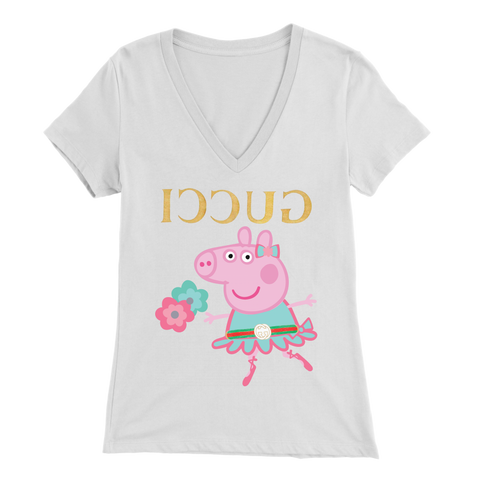 Peppa Funny Shirt Bella Womens V-Neck